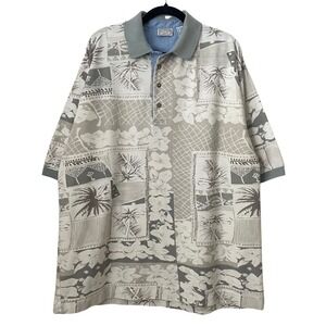 Vintage Bugle Boy Polo Shirt Mens XXL Tropical Hawaiian Camp Short Sleeve Cotton